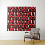 ART DECO BLACK RED FLOWERS,WHITE PARROTS Floral Tapestry<br><div class="desc">Elegant vibrant , classy  French Art Deco floral fashion illustration with white parrots and flowers.</div>