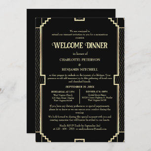 Art Deco Black Rehearsal Welcome Dinner Invitation