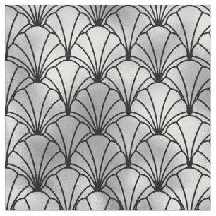 Art Deco Black Silver Fan Shell Fabric