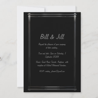 Art Deco Black + Silver Geometric Border Wedding Invitation