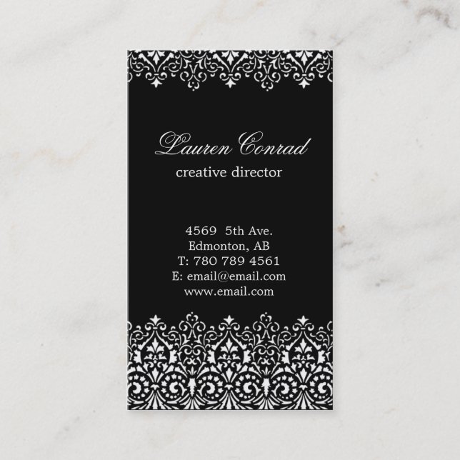 Art Deco Black Vertical Business Card with Monogra (Front)