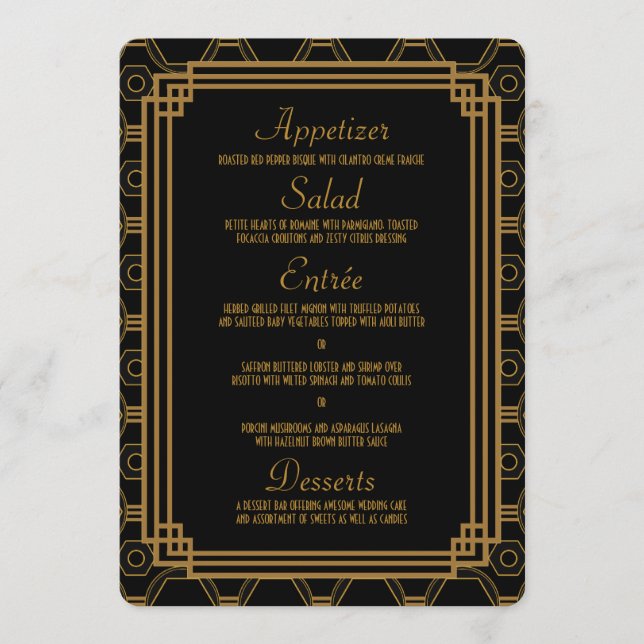 Art Deco Black Wedding Menu Cards (Front)