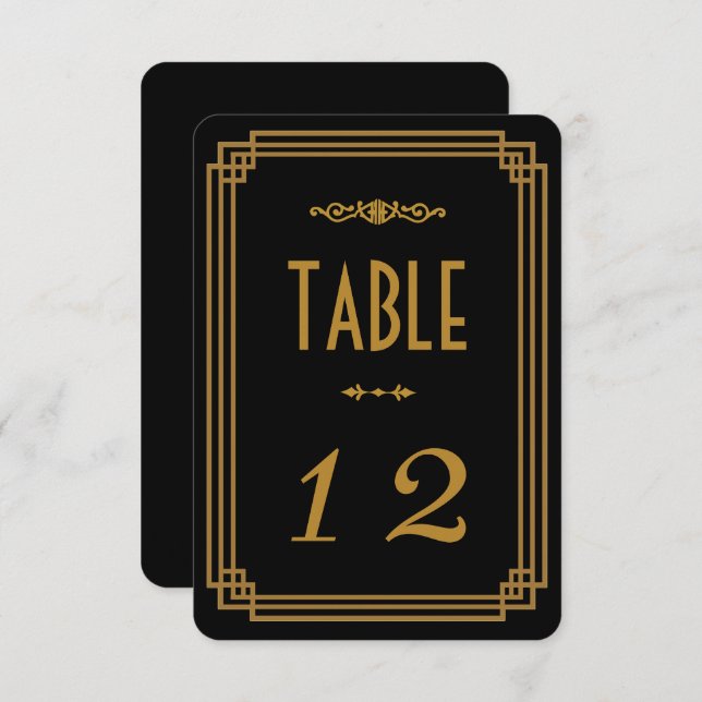 Art Deco Black Wedding Table Numbers (Front/Back)