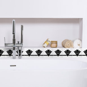 Art Deco Black White Chic Geometric Border 04 Ceramic Tile