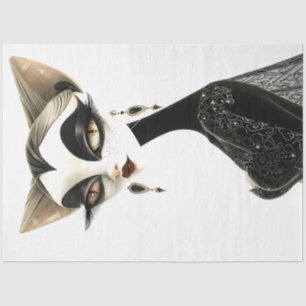 Art Deco Black White Feline Decoupage Tissue Paper