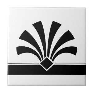 Art Deco Black White Geometric Flower Element 06 Ceramic Tile