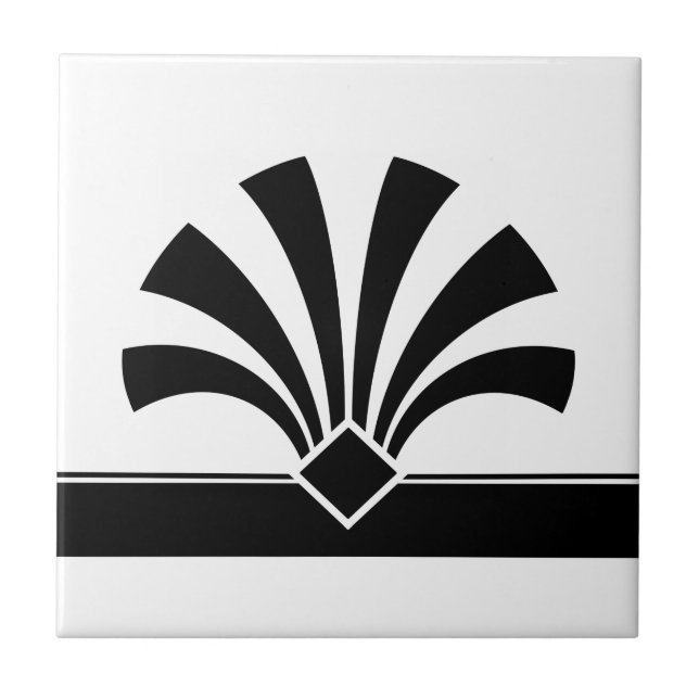 Art Deco Black White Geometric Flower Element 06 Ceramic Tile (Front)