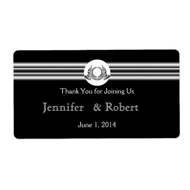 Art Deco Black White Medallion Water Bottle Label (Front)