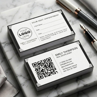 Art Deco Black White QR Code Logo Professional Appointment Card
