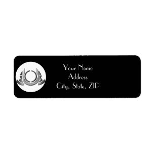 Art Deco Black White Silver Medallion Wedding Return Address Label