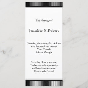Art Deco Black White Stripe Wedding Program