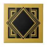 Art Deco Black Yellow Geometric Square Element 05 Ceramic Tile<br><div class="desc">Elegant black and mustard gold yellow art deco style chic geometric square element ornament decorative ceramic tile. Sleek design, perfect for a modern or art deco vintage style interior. For other colour combinations contact the designer.</div>
