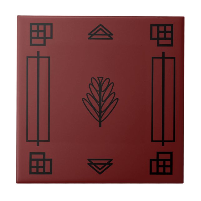 Art Deco Blocks in Cranberry Ceramic Tile (Front)