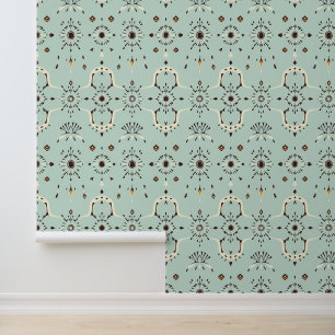 Art Deco Bloom: Mint Geometric Floral Pattern Wallpaper