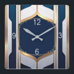Art Deco blue and gold Square Wall Clock<br><div class="desc">Great Art Deco clock design. You will love it like others. Be free to use thid design for other product you like or to customise and add your text. Follow me for more. Thank you. Have a nice day.</div>