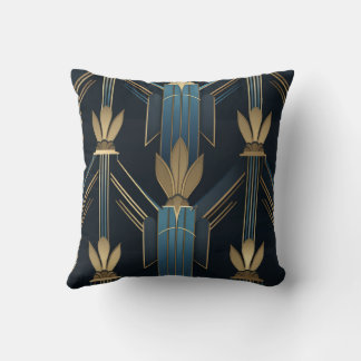 Art Deco Blue and Golden Patterns Cushion