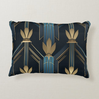 Art Deco Blue and Golden Patterns Decorative Cushion