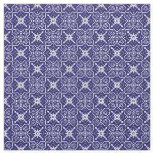Art Deco Blue and White Abstract Tiled Pattern  Fabric