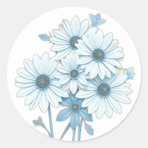 Art Deco Blue Daisy Floral Pattern Classic Round Sticker