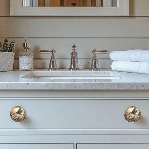 Art Deco Blue Dragonfly Pink Flowers Pearls Ceramic Knob