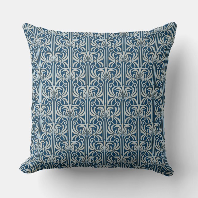 Art Deco Blue Geometic Pattern Throw Cushion (Front)