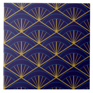 Art Deco Blue Gold Geometric Ceramic Tile