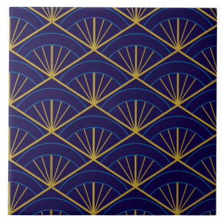 Art Deco Blue Gold Geometric  Ceramic Tile