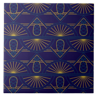 Art Deco Blue Gold Geometric  Ceramic Tile