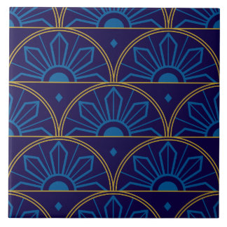 Art Deco Blue Gold Geometric  Ceramic Tile