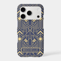 Art Deco Blue Gold Geometric Personalised Name