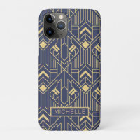 Art Deco Blue Gold Geometric Personalised Name