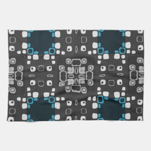Art Deco Blue, Grey Floral Swirl Retro Abstract Tea Towel