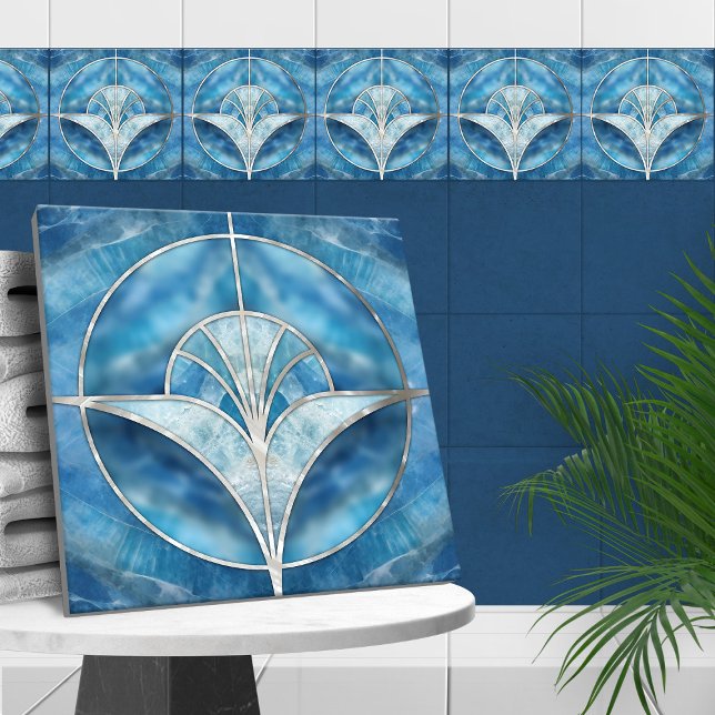 Art Deco - Blue Marble & Pearl Ceramic Tile (Creator Uploaded)