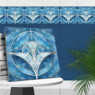 Art Deco - Blue Marble & Pearl Ceramic Tile