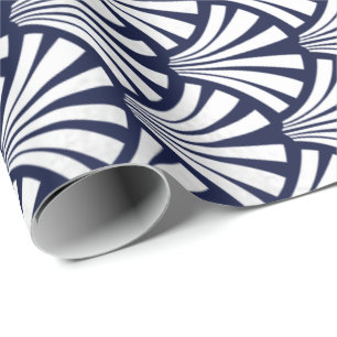 Art Deco Blue Navy  Silver Grey Scales Seashells Wrapping Paper