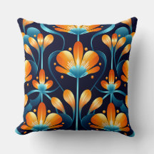 Art Deco blue orange flowers