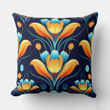 Art Deco blue orange flowers