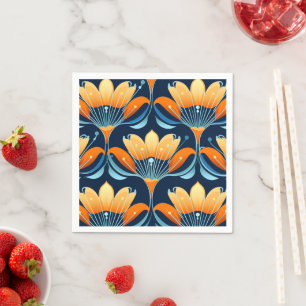 Art Deco blue orange flowers Napkin