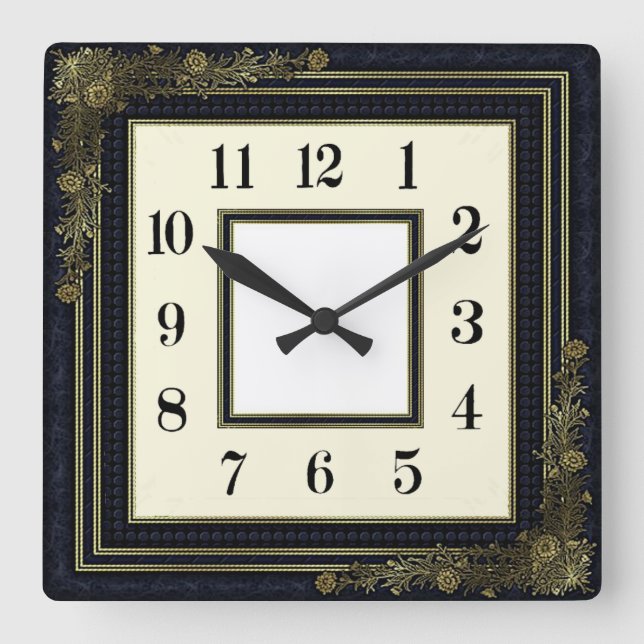 Art Deco Blue Square Wall Clock (Front)