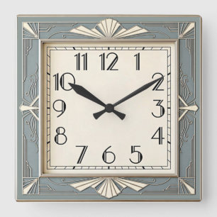 Art Deco Blue Square Wall Clock