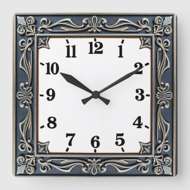 Art Deco Blue Square Wall Clock (Front)