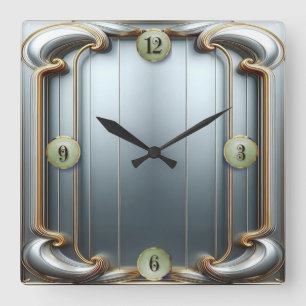 Art Deco Blue Square Wall Clock