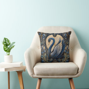 ART DECO BLUE SWAN VINTAGE DECORATIVE ACCENT CUSHION