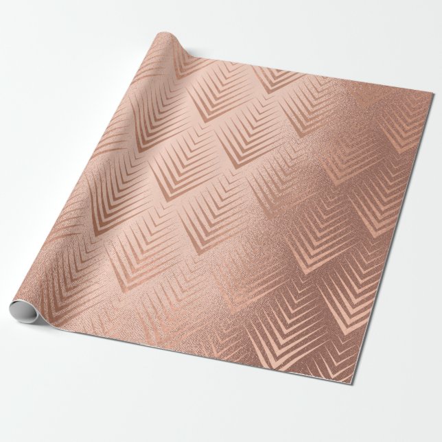 Art Deco Blush Rose Copper Elegant Geometry Wrapping Paper (Unrolled)