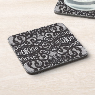 Art Deco Bohemian Chic floral Gothic black lace Coaster
