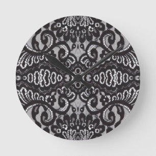 Art Deco Bohemian Chic floral Gothic black lace Round Clock