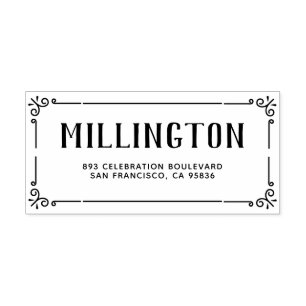Art Deco Border Family Name & Return Address Rubber Stamp