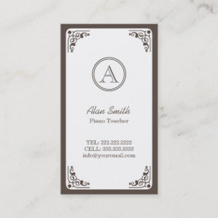 Art Deco Border Piano Teacher Business Card