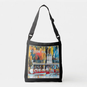 Art Deco Boston Swan Boats on black background Crossbody Bag