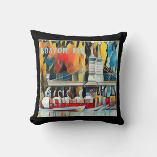 Art Deco Boston Swan Boats on black background Cushion